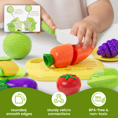 play food set - cutting fruits & felt tree