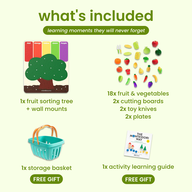 play food set - cutting fruits & felt tree